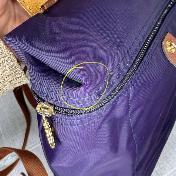 Longchamp Le Pliage Original Foldable Backpack - Purple Nylon & Brown Leather - Picture 6 of 14